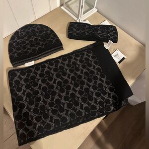 Coach Black and Silver Scarf Set